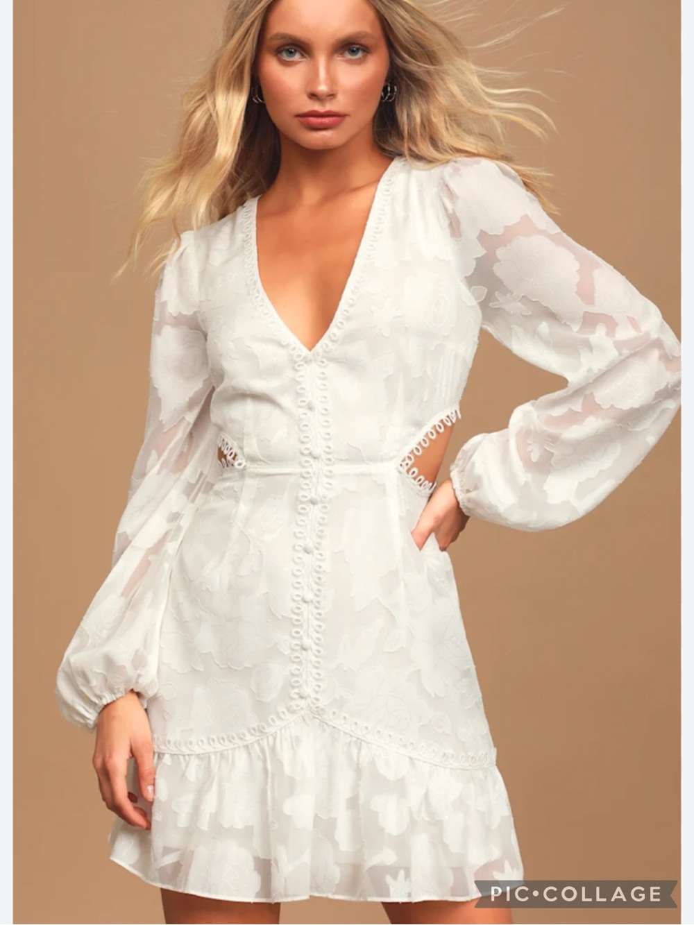 Lulu's White V-Neck Long Sleeve Lace Mini Dress